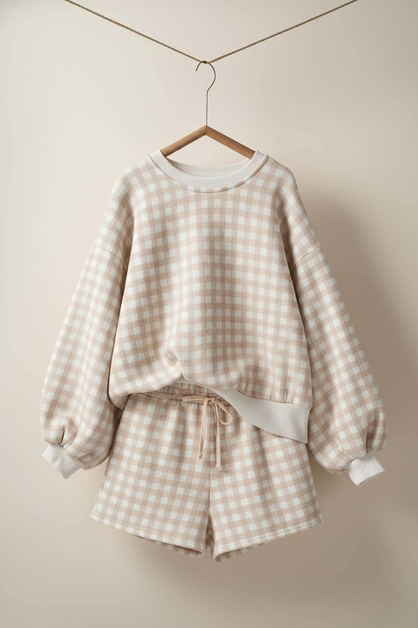 Urban Daizy - Gingham Fuzzy Knit Lounge Set