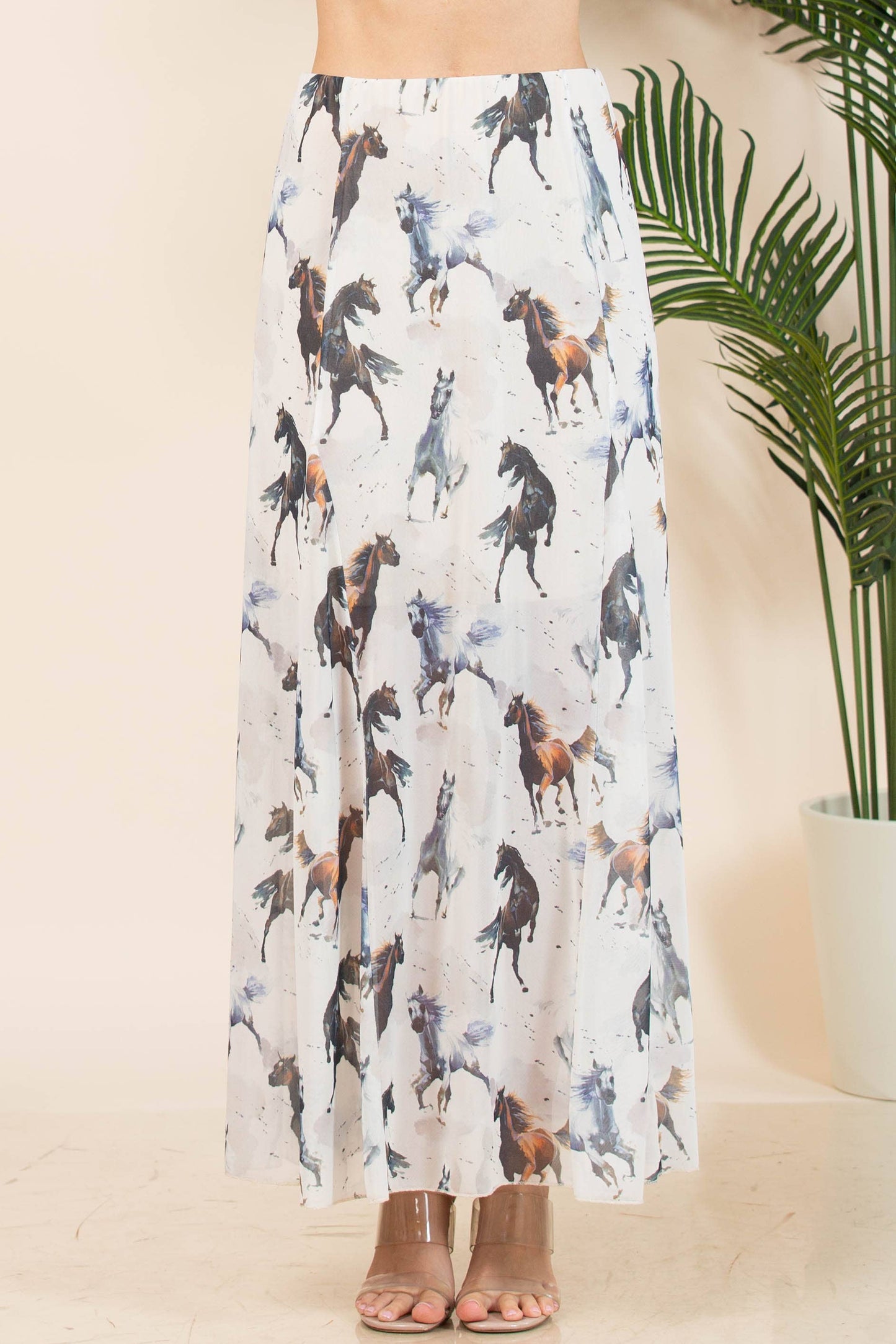 HAZEL GALLOPING HORSES PRINT LINED MESH SKIRT