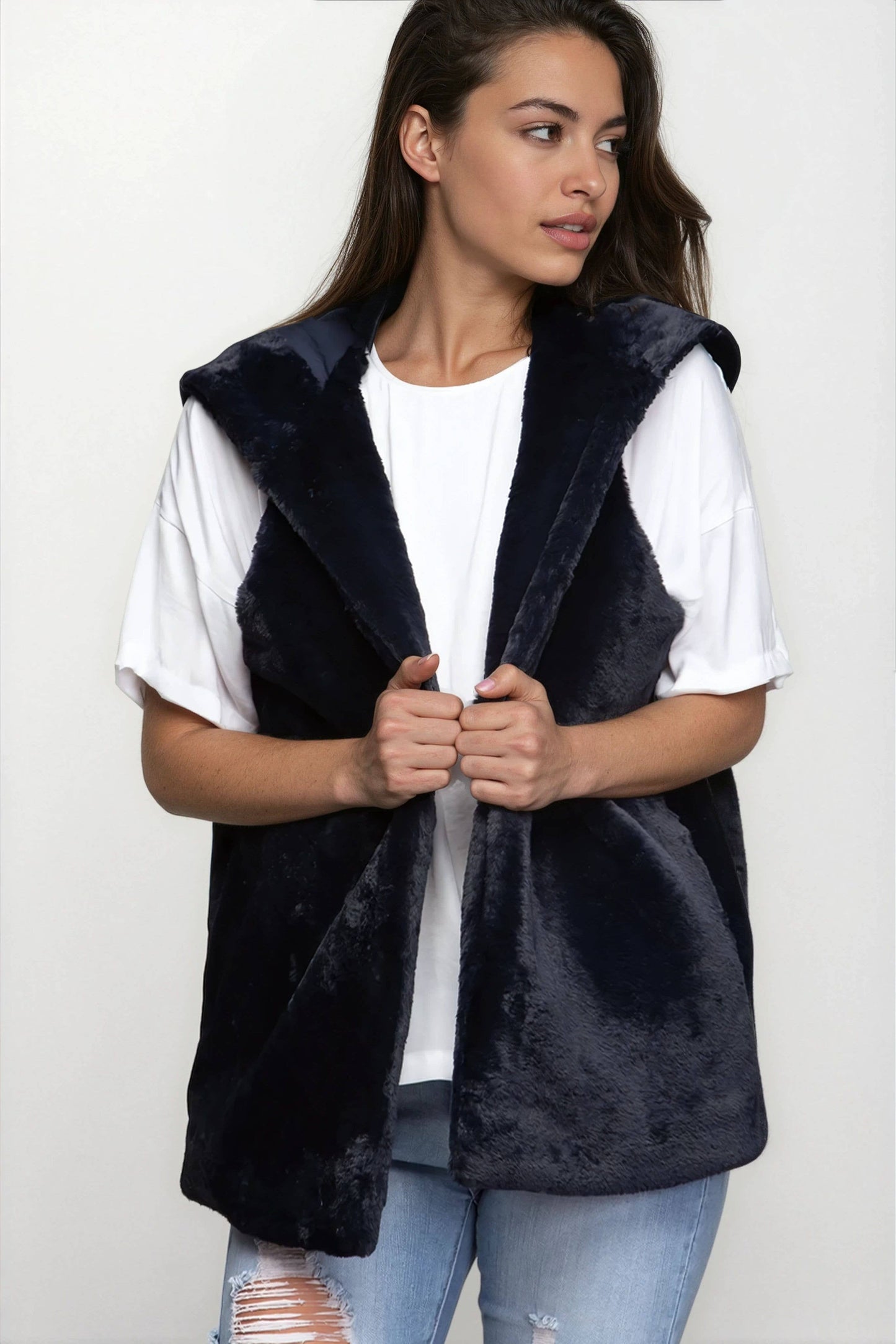 Naked Zebra - Faux Fur Hoodie Vest