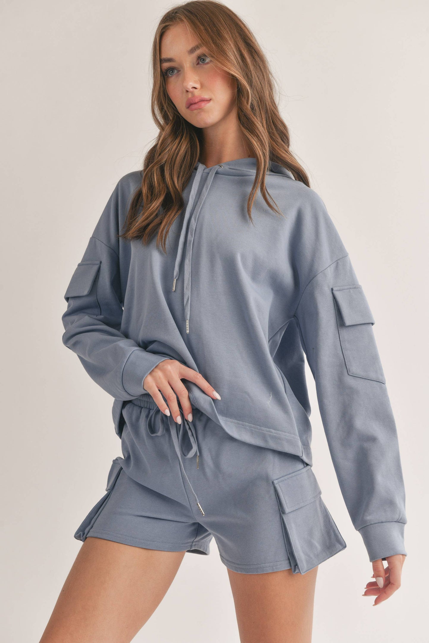 Klesis - HOODIE AND CARGO SHORTS SET, Dusty Blue and Scuba Soft!