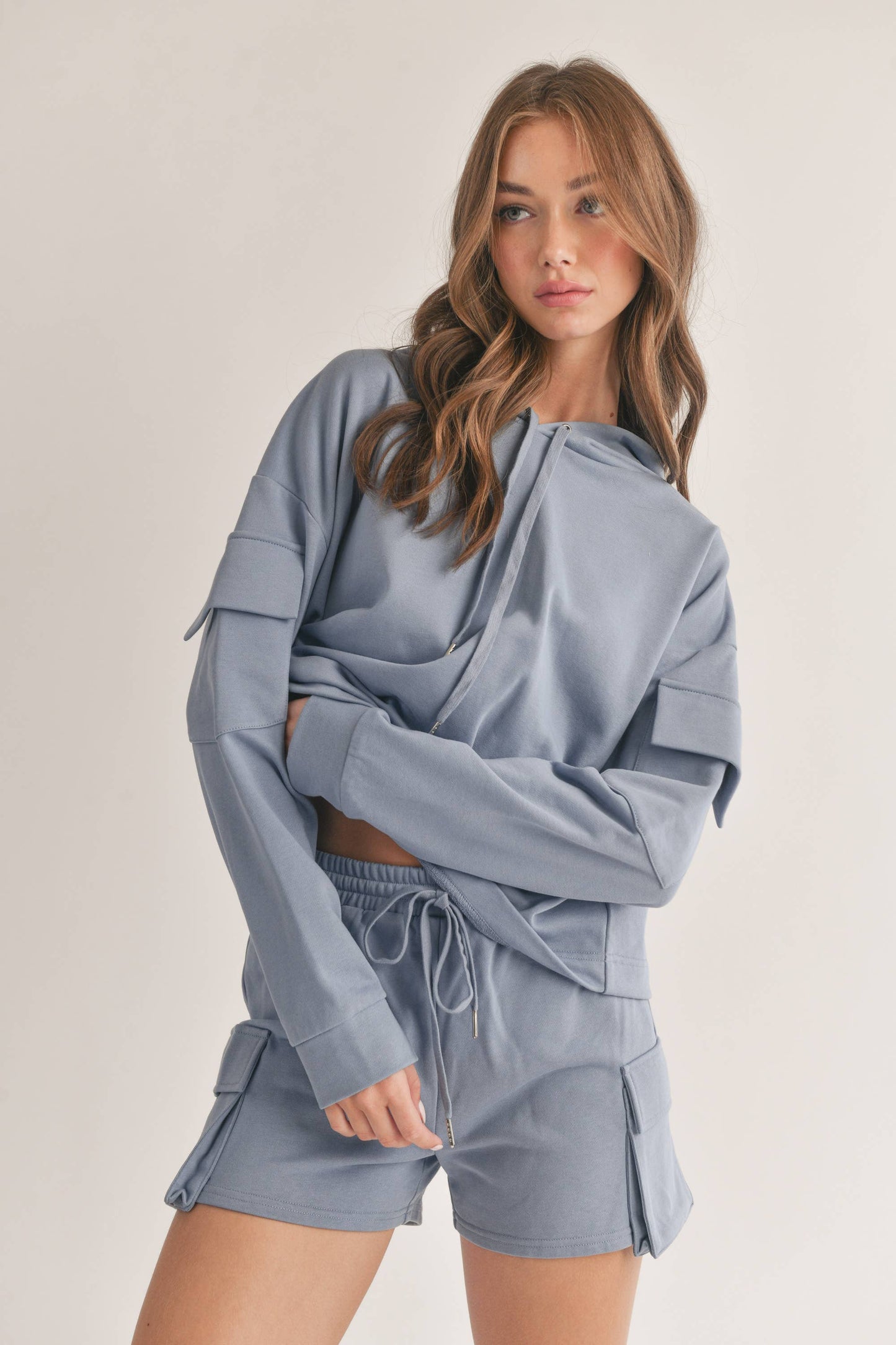 Klesis - HOODIE AND CARGO SHORTS SET, Dusty Blue and Scuba Soft!