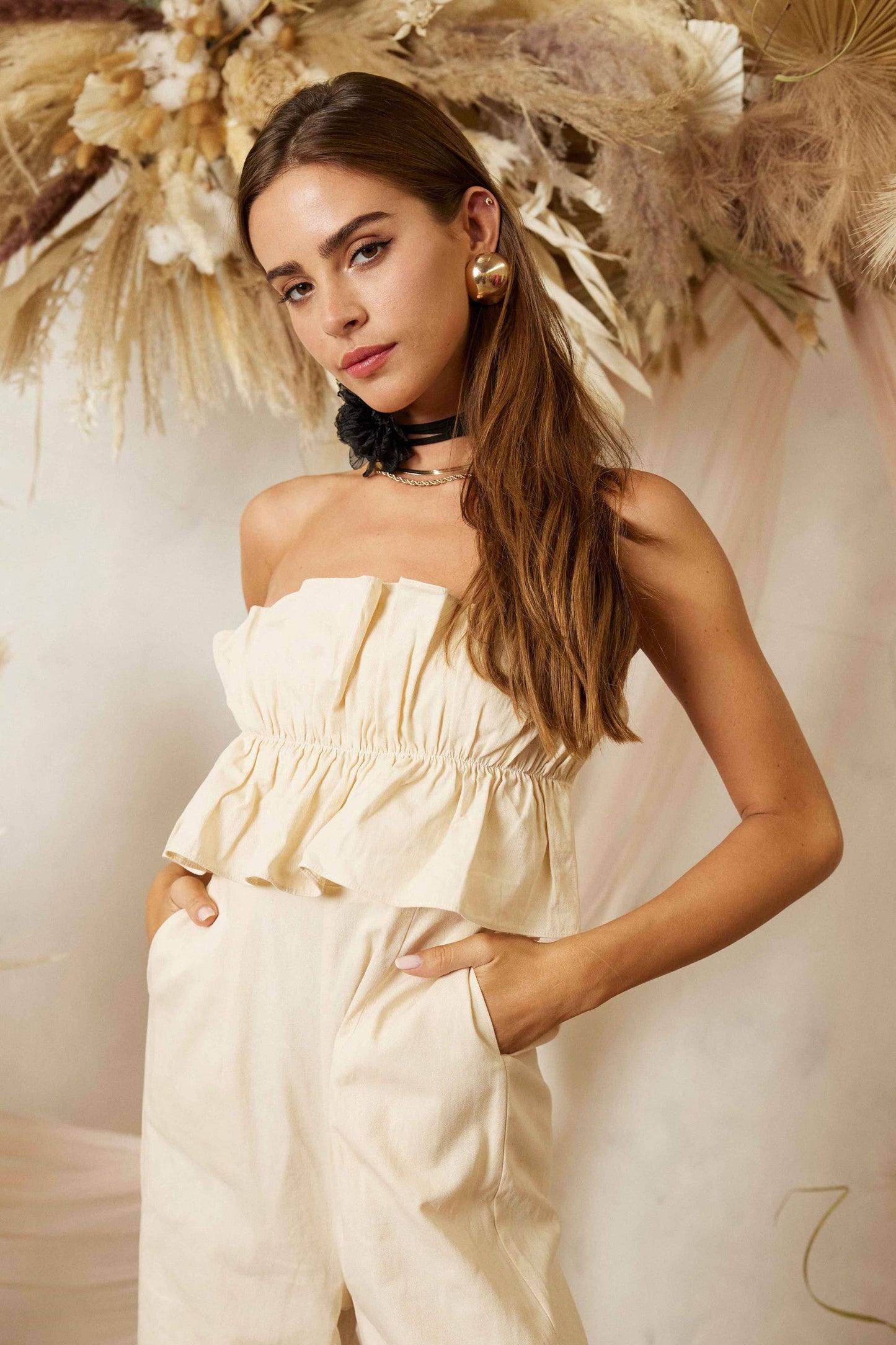 Endless Blu - Cream Tube Top Jumpsuit - Cocktail Fit
