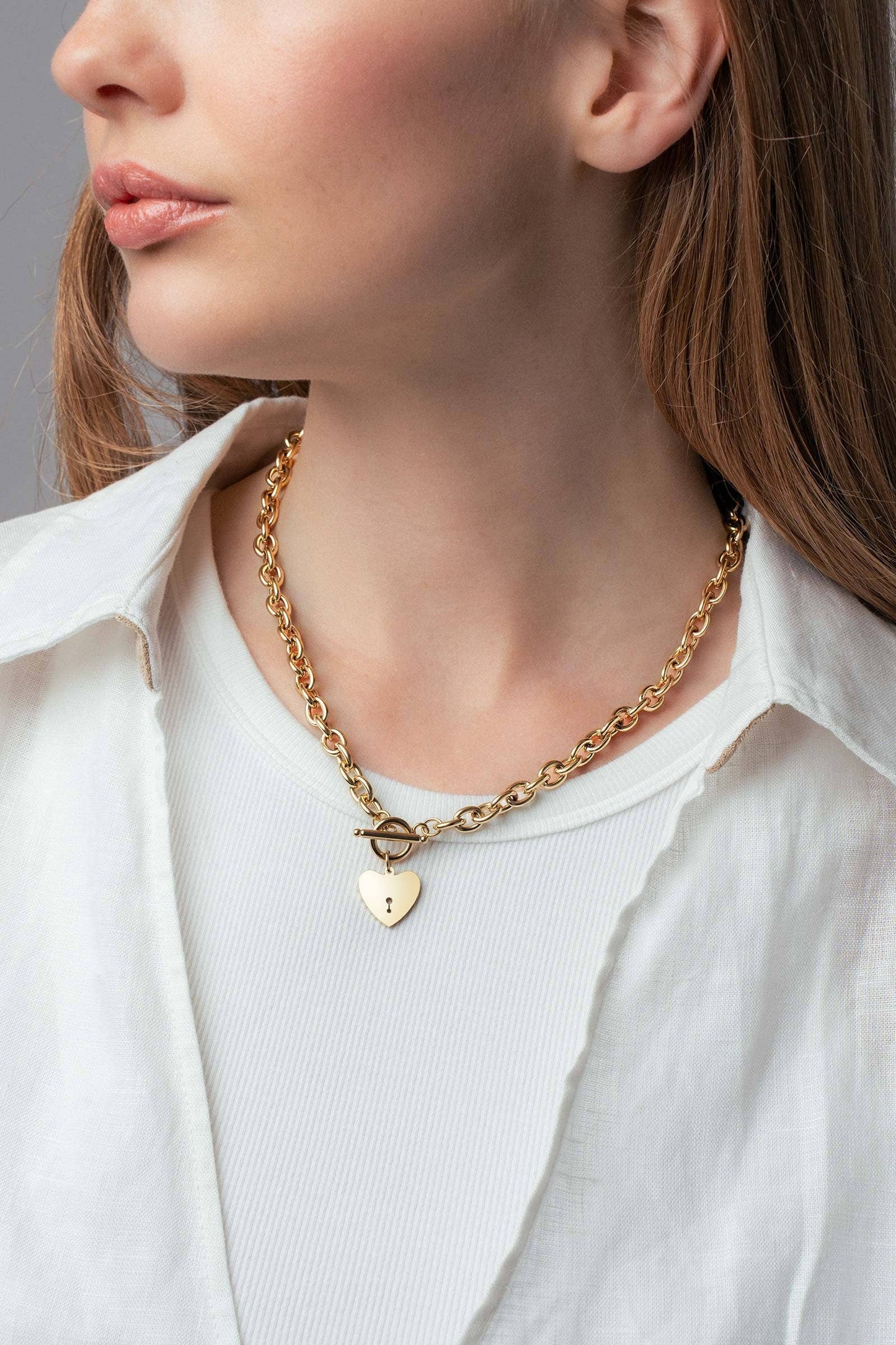Urban Daizy - 14K Gold Plated Heart Lock Toggle Chain Necklace